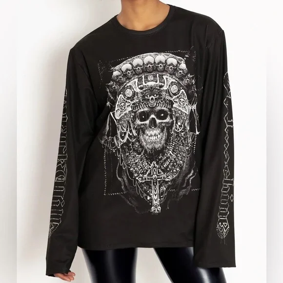 Blackmilk Tops Blackmilk Godmachine Art Skull In Crown Ls